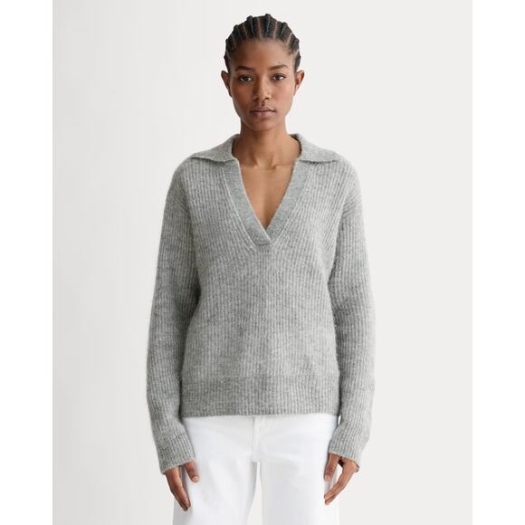 $128 New Everlane The Oversized Polo in Alpaca - Heather Grey Small - Picture 1 of 15